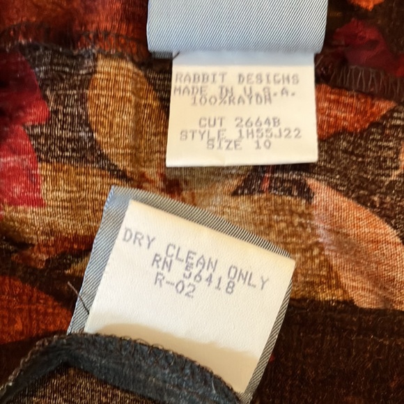 Vintage Dress Rabbit Design Brown Floral Design 2 Piece Orange Tan Red Maxi - Picture 16 of 16